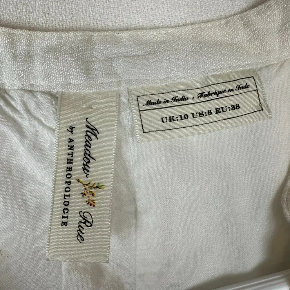 Meadow & Rue Anthropologie Button down Tank White Boho Cottagecore‎